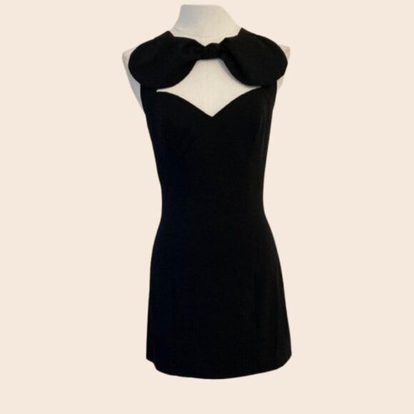 Denny Rose Black Mini Bow Neckline Dress Size Small - Picture 1 of 12